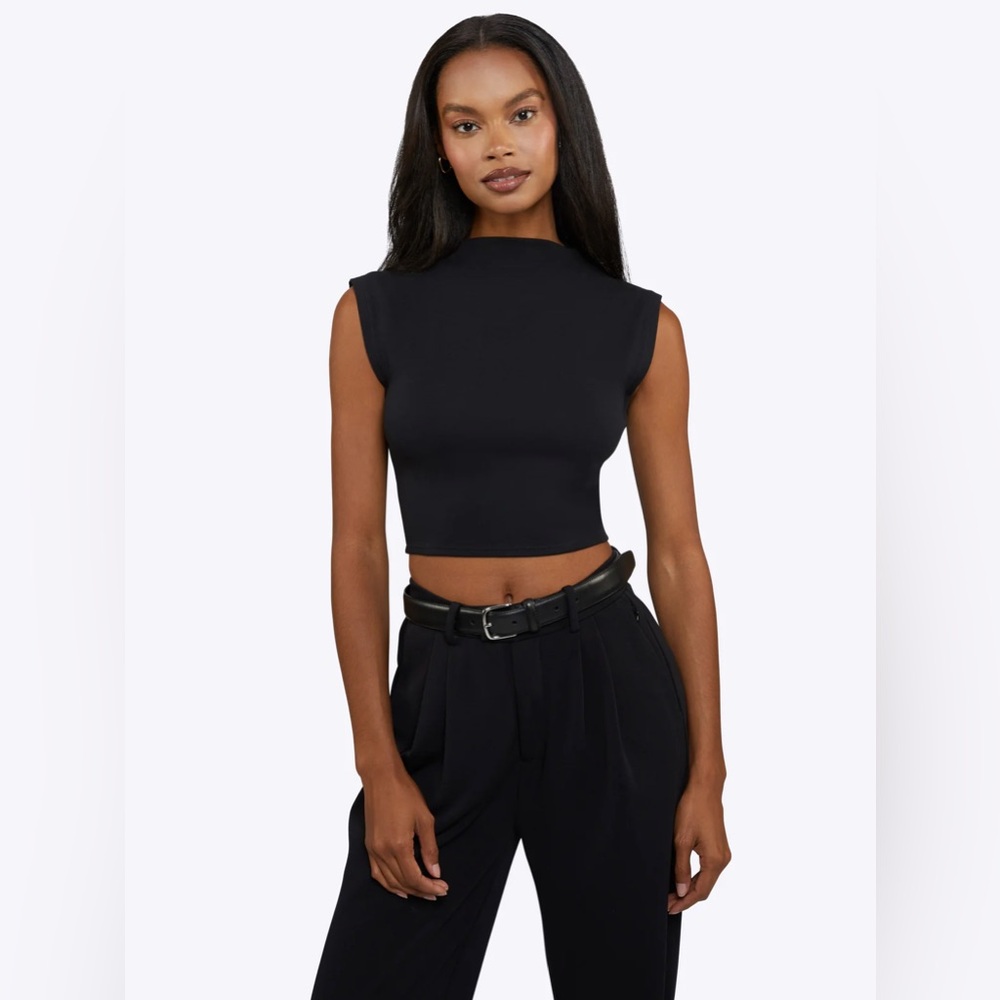 Cuts Clothing Tomboy Sleeveless Mock Neck Crop Top Black Size S